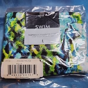 N2N PT10 Men's Swim Trunk - Aqua and Blue Pattern